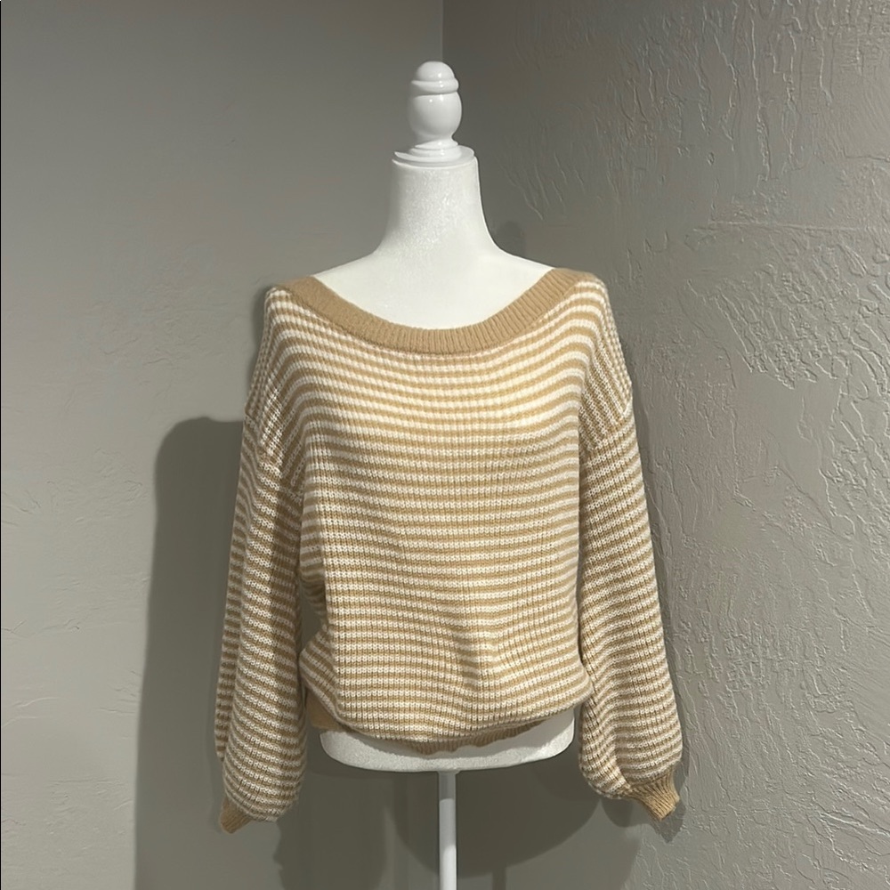 Striped Cream and Tan Women's Sweater